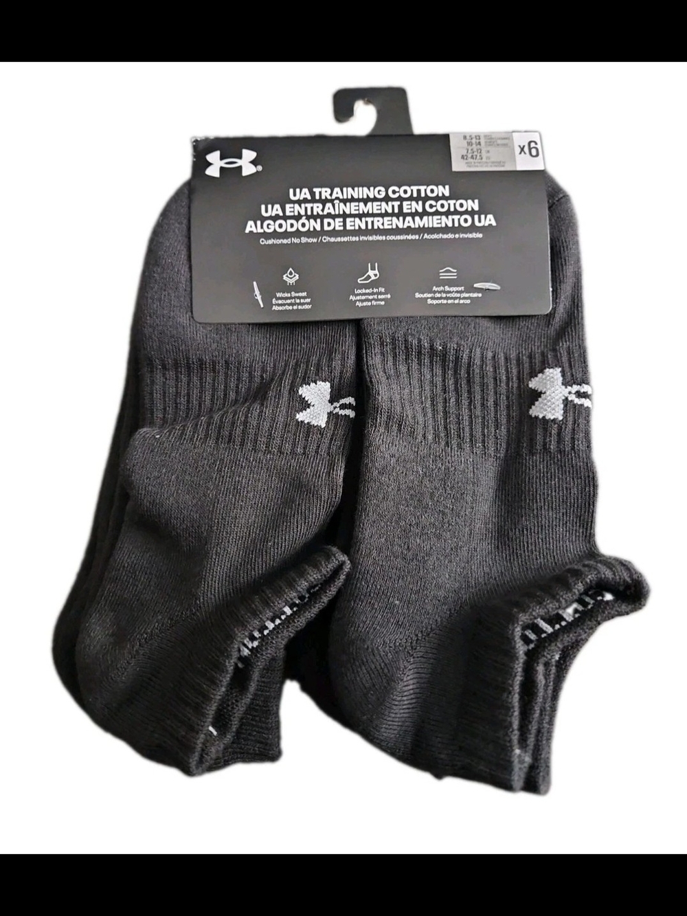 Under Armour Mens Training Cotton - Cushioned No Show  Black Socks SZ 8.5-13